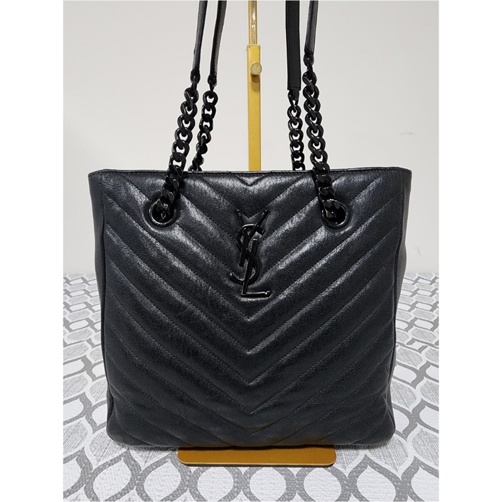 Saint Laurent Sheepskin Matelasse Chevron Slim Monogram Shopping Bag - Picture 5 of 12